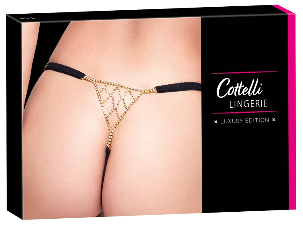 String Nero con Decorazione Triangolare di Strass