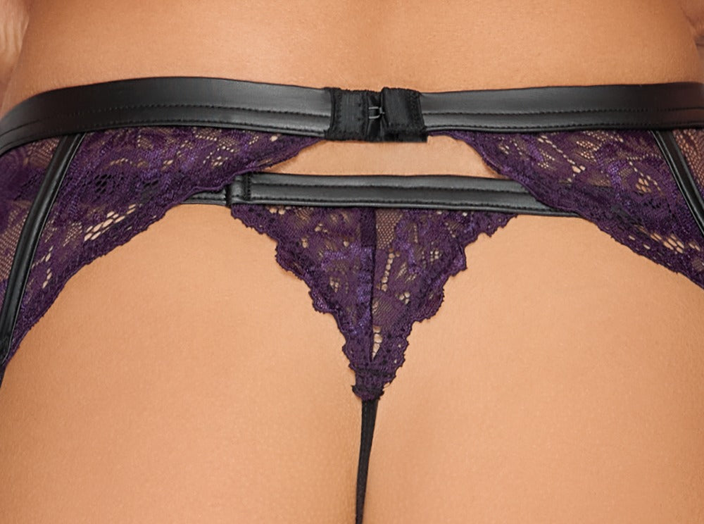 Completo Bondage in pizzo viola