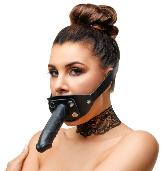 Gag in Pelle con Dildo Interno ed esterno