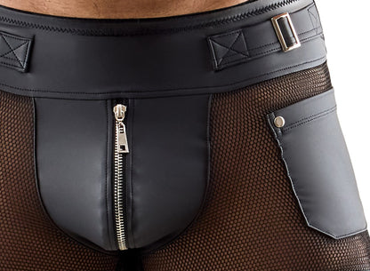 Boxer Pantaloncino Wetlook con Zip e Inserti a Rete