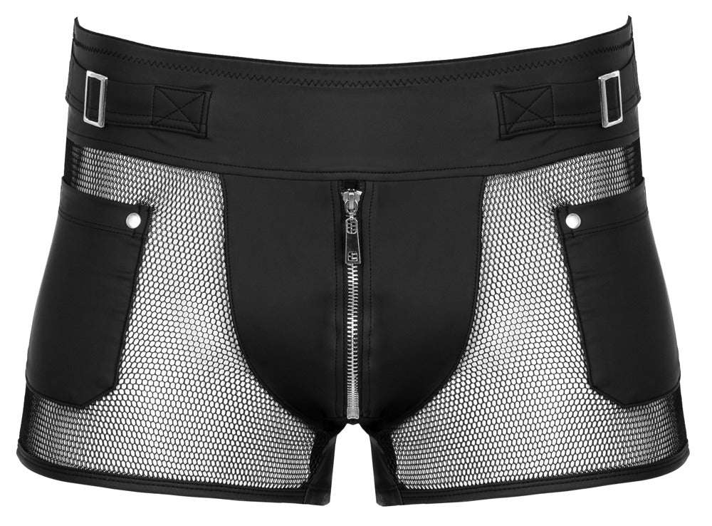 Boxer Pantaloncino Wetlook con Zip e Inserti a Rete
