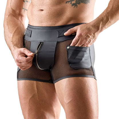 Boxer Pantaloncino Wetlook con Zip e Inserti a Rete