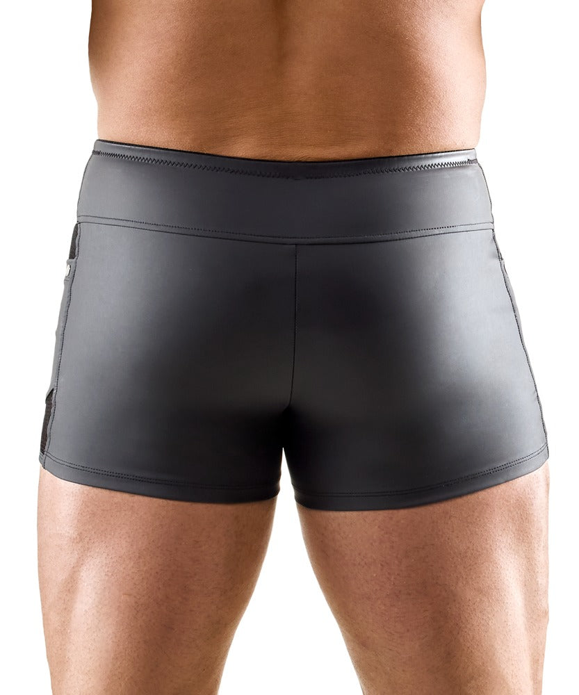 Boxer Pantaloncino Wetlook con Zip e Inserti a Rete