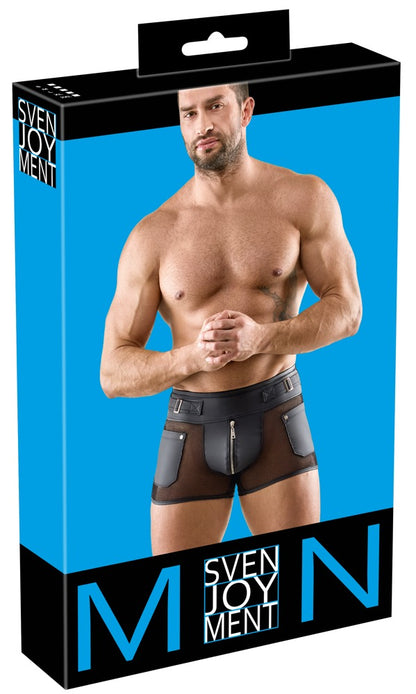 Boxer Pantaloncino Wetlook con Zip e Inserti a Rete