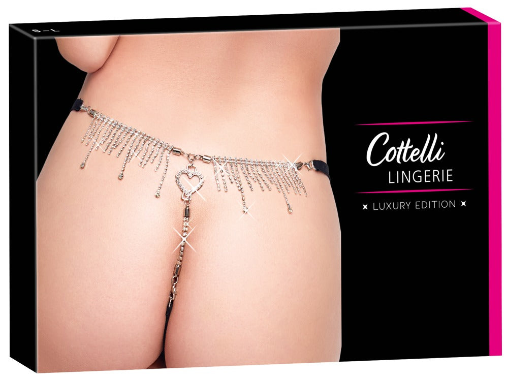 String Nero con Gioiello di Strass sul Retro