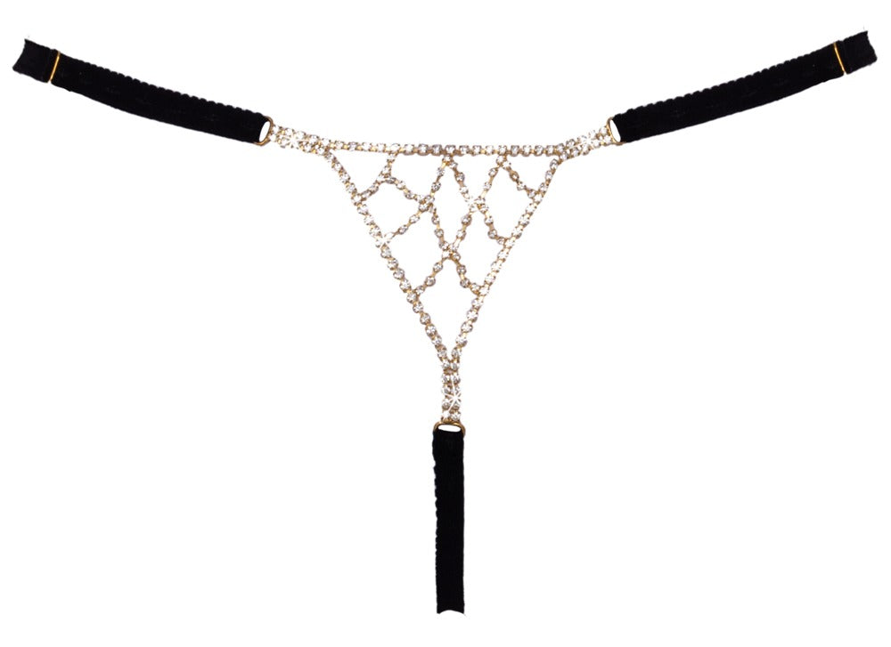 String Nero con Decorazione Triangolare di Strass