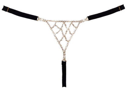 String Nero con Decorazione Triangolare di Strass