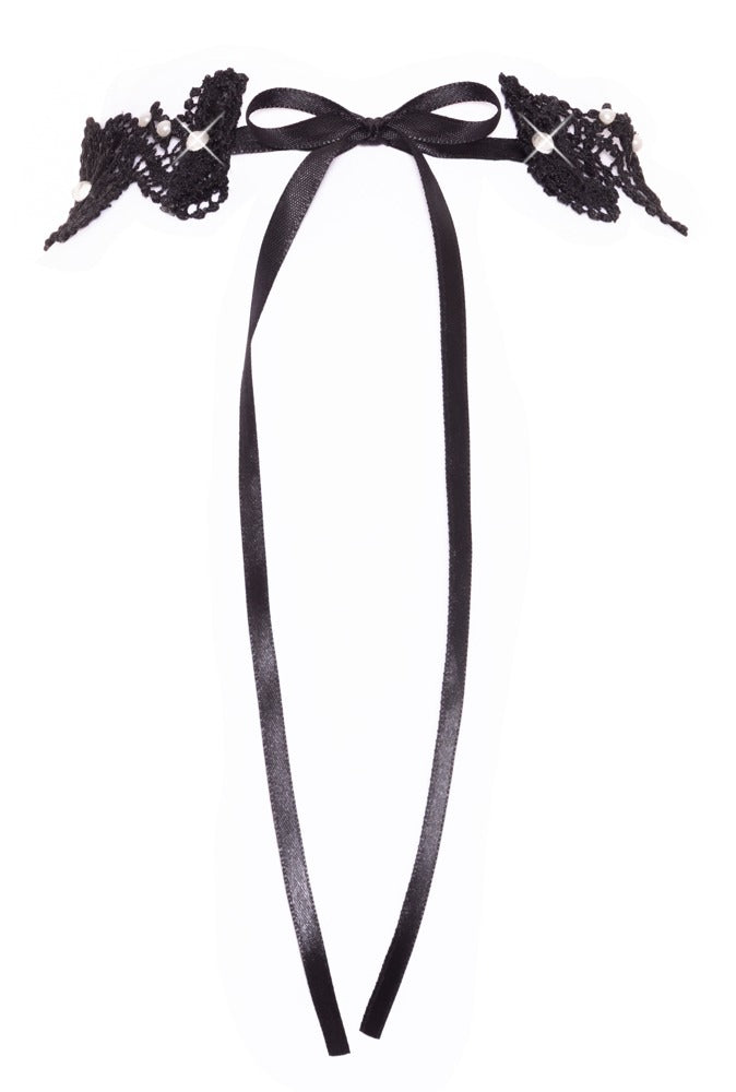 Collarino Nero Ricamato con Perline e Strass