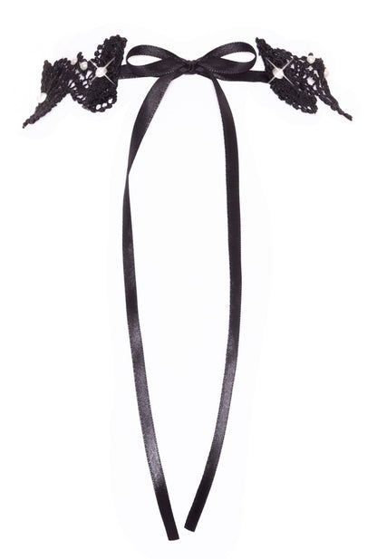 Collarino Nero Ricamato con Perline e Strass