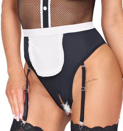 Body Cameriera a Rete con Grembiule e Reggicalze