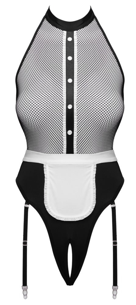 Body Cameriera a Rete con Grembiule e Reggicalze