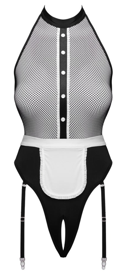 Body Cameriera a Rete con Grembiule e Reggicalze