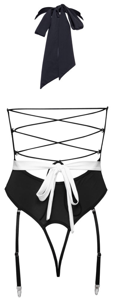 Body Cameriera a Rete con Grembiule e Reggicalze