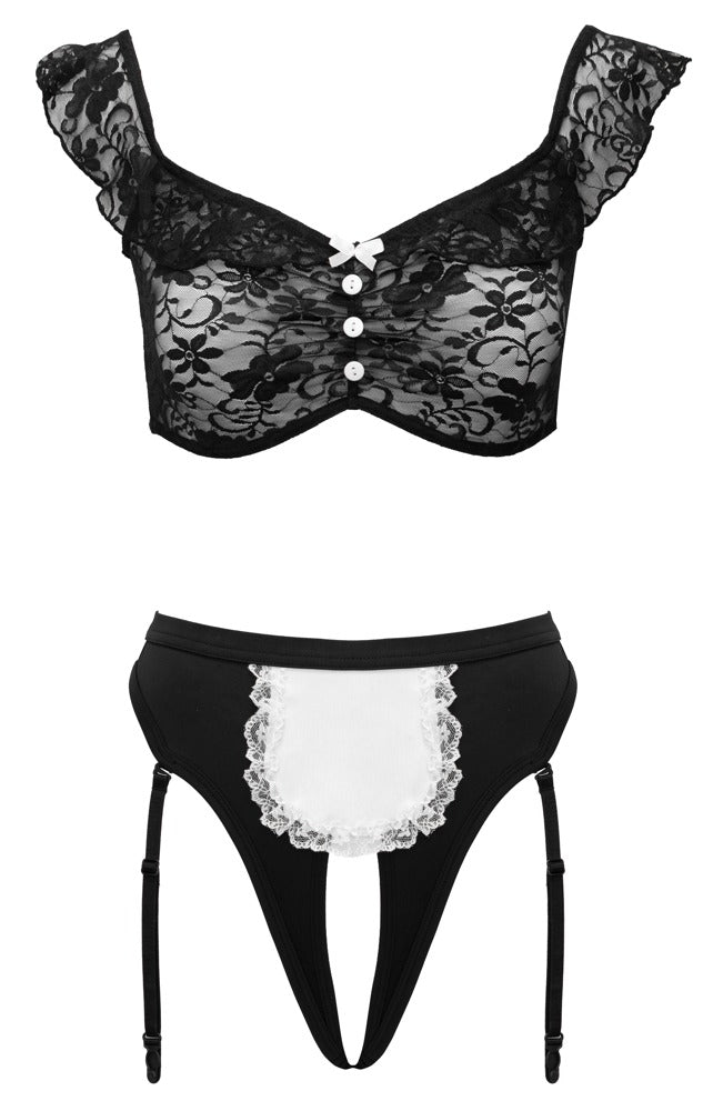 Set Cameriera con Top in Pizzo e Slip Reggicalze