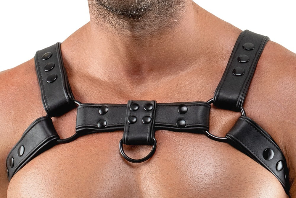 Harness Toracico in Ecopelle Nero con Anelli