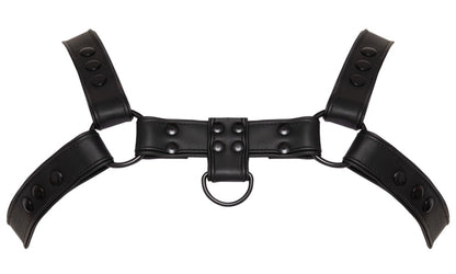 Harness Toracico in Ecopelle Nero con Anelli