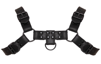 Harness Toracico in Ecopelle Nero con Anelli