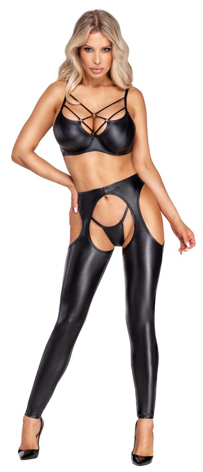 Leggings aperti e string nero