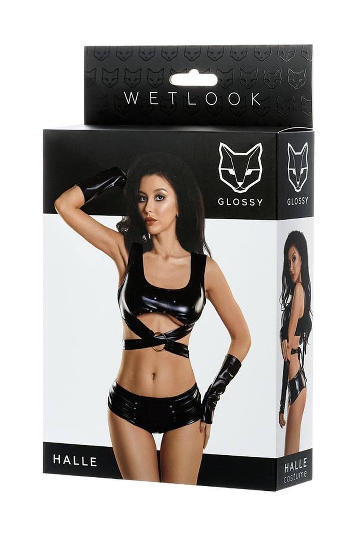 Set HALLE 3 Pezzi Wetlook Top Shorts e Guanti